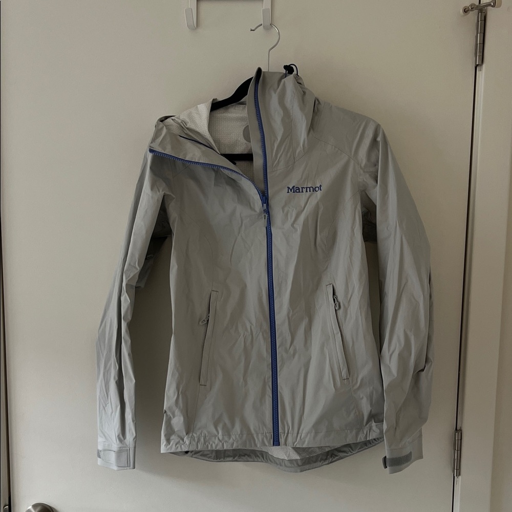 Marmot Light Gray Jacket with Blue Trim